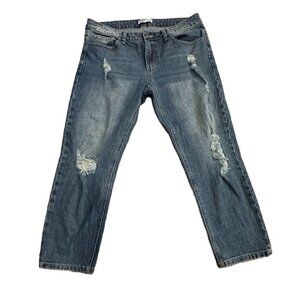 Cello Cropped Distressed Mid-Rise Denim Jeans Medium Blue Wash Juniors Size 9